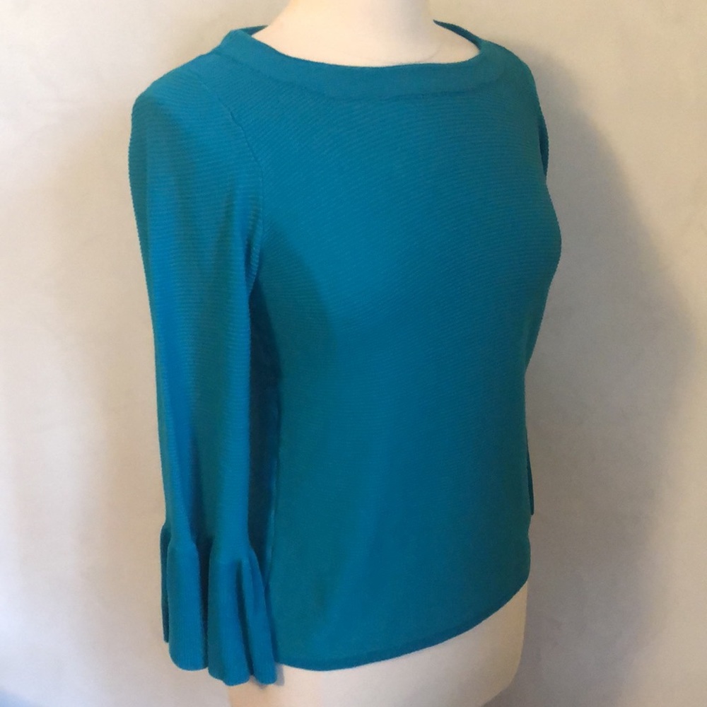 Cyrus Teal lightweight sweater top w/3/4 sleeves & ruffles Size Medium - Picture 3 of 7